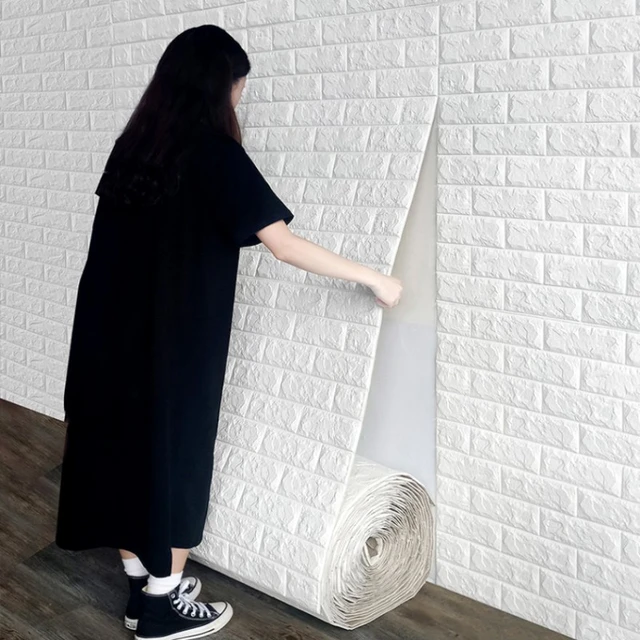 Rollo de papel tapiz autoadhesivo 3D para pared, adhesivo de espuma de  ladrillo suave para cocina, habitación, decoración del hogar, impermeable,  bricolaje, blanco, azul, rosa, gris - AliExpress