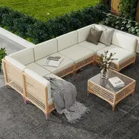 7-Piece Wicker Sectional Patio Set with Large Tempered Glass Coffee Table and Waterproof Cushions