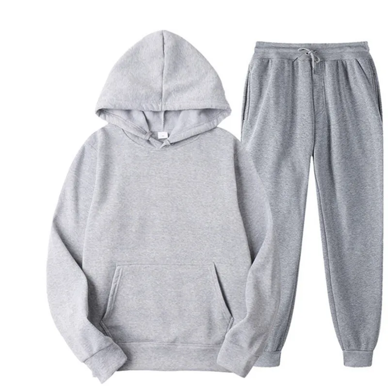 Classic Mens Solid Color Tracksuit Hooded Sweatshirts and Jogger Pants High Quality Male Daily Casual Sports Hoodie Jogging Suit