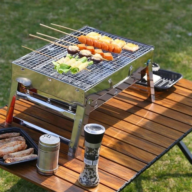 Small Portable Foldable BBQ Grills Patio Barbecue Charcoal Grill Stove  Stainless Steel Outdoor Camping Picnic - AliExpress