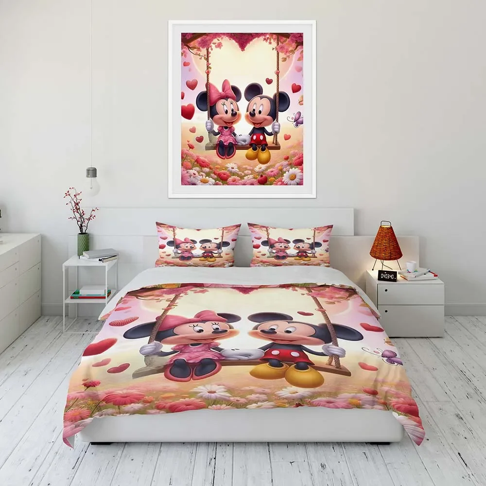 

Disney Mickey and Minnie Mouse Love Cartoon Duvet Cover Bedding Set Anime Comforter Cover for Bedroom Decoration Quilt Cover