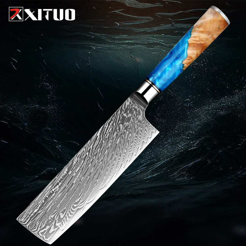 

Best Selling Classic Kitchen Nakiri Knife 7Inch Japanese Damascus 67 layers VG10 Steel Cleaver Sharp Meat and Vegetable Knife