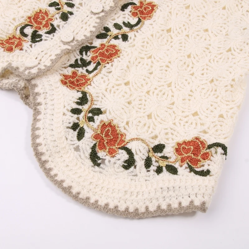 

Women Puff Long Sleeve Crop Cardigan Crochet Floral Button Blouse Shirt