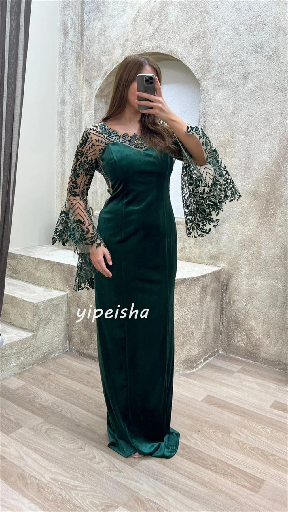 Ball Dress Evening Jersey Applique Beading Ruched Cocktail Party A-line V-neck Bespoke Occasion Gown Long Dresses Saudi Arabia