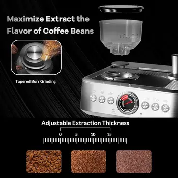 Espresso Machine with Grinder 20 Bar Semi-Automatic Coffee Maker PID Control Milk Frother Steam Wand 95Oz Water Tank for Home 4