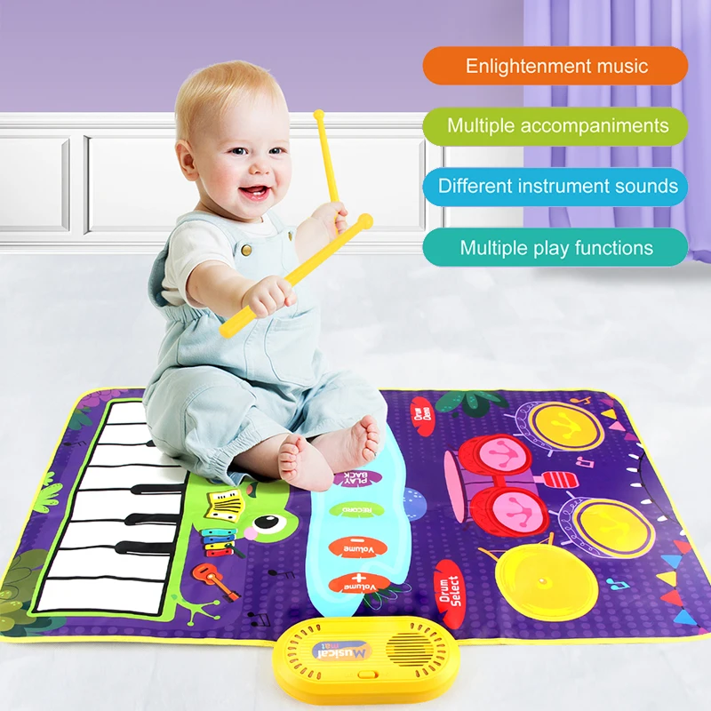 2 In 1 Piano Mat for Kids Piano Keyboard & Jazz Drum Music Touch Play Carpet Baby Toddlers Music Instrument Education Toys Gift 3