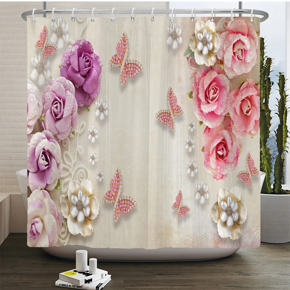3D Flower Sunflower Plant Leaf Printed Shower Curtains Bathroom Curtain Frabic Waterproof Polyester Bathtub Screen with 12 Hooks shower curtains