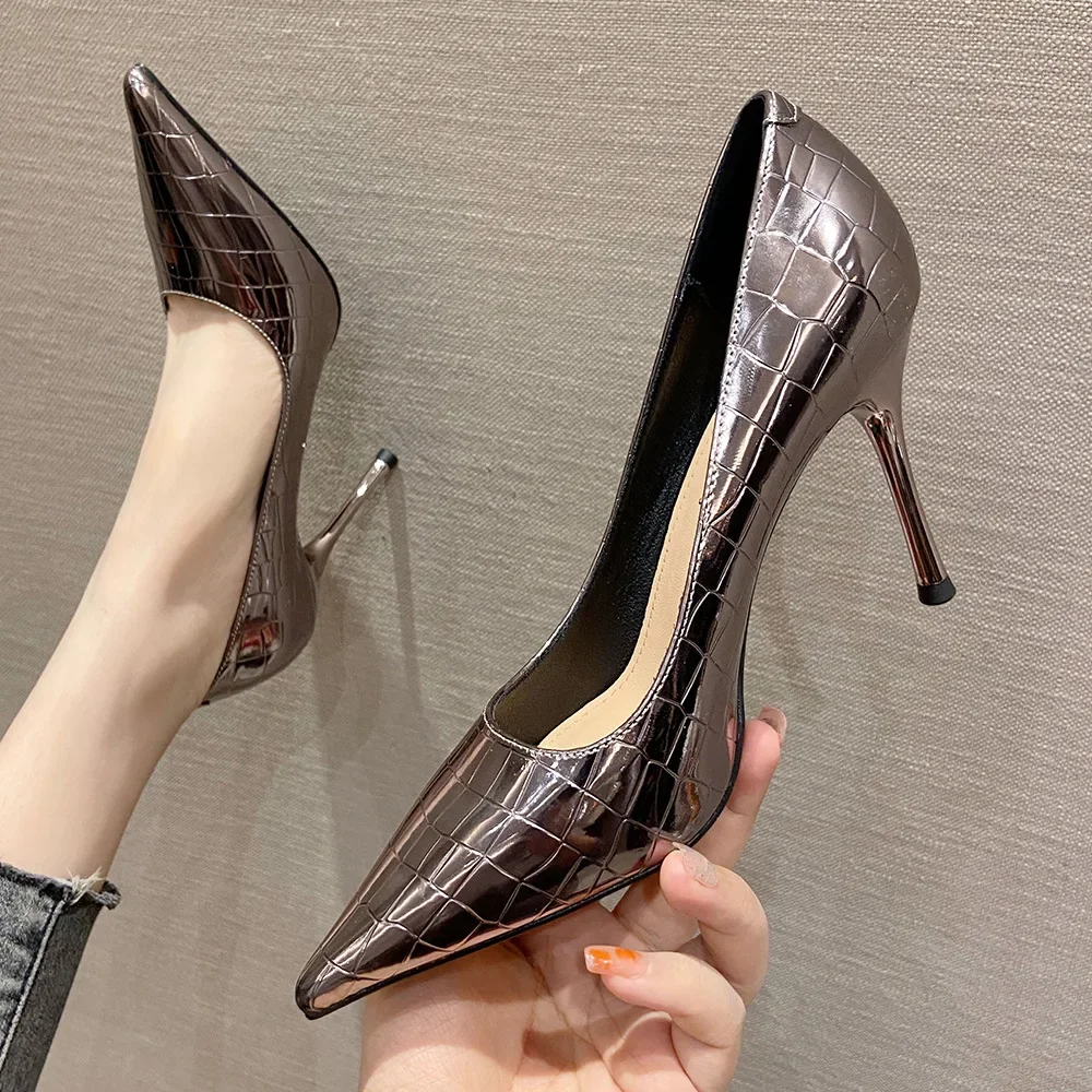 

2024 Shoes Woman Pumps Patent Leather High Heels Shoes Women Basic Pump Wedding Shoes Female Stiletto Women Heel Plus Size 43