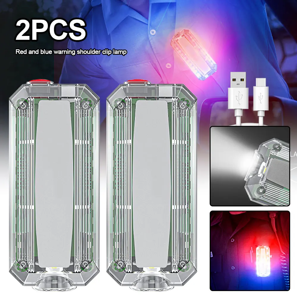 

Red&blue Led Strobe Warning Light Shoulder Clip Flashlight Outdoor Running Light Usb Rechargeable Safety Helmet Work Lamp