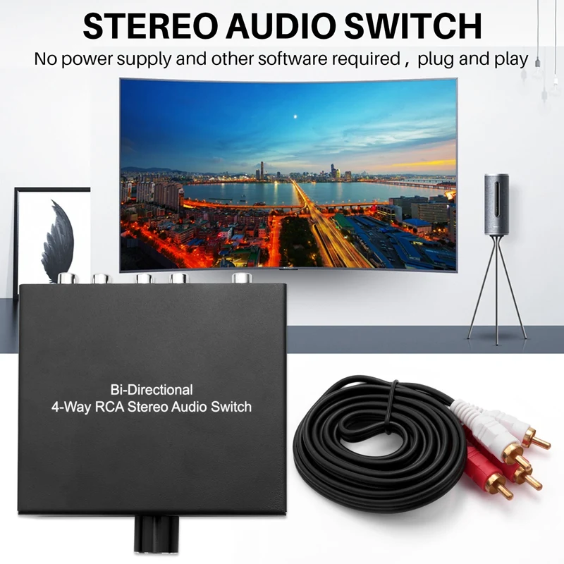 양방향 RCA 스테레오 오디오 스위치, 4 웨이, 1 인 4 아웃 또는 4 인 1 아웃, L/R 잭 사운드 채널, RCA 오디오 스위처 선택기