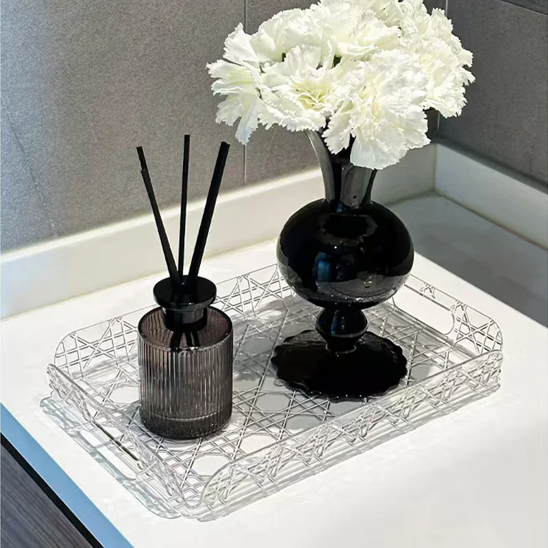 Luxury Vine Pattern Plastics Tray Plaid Jewelry Aromatherapy Storage Plate Living Room Water Cup Trays Desktop Home Decoration 4