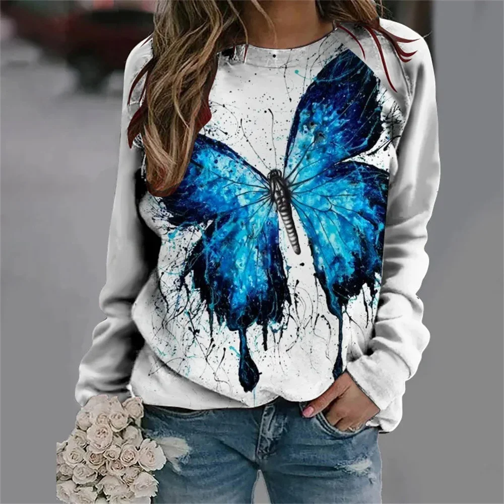 

3D Butterfly Element Women Printed Animal Top 2024 Autumn Winter New Women Round Neck Sweater For Women Plus Size Fashion Tops