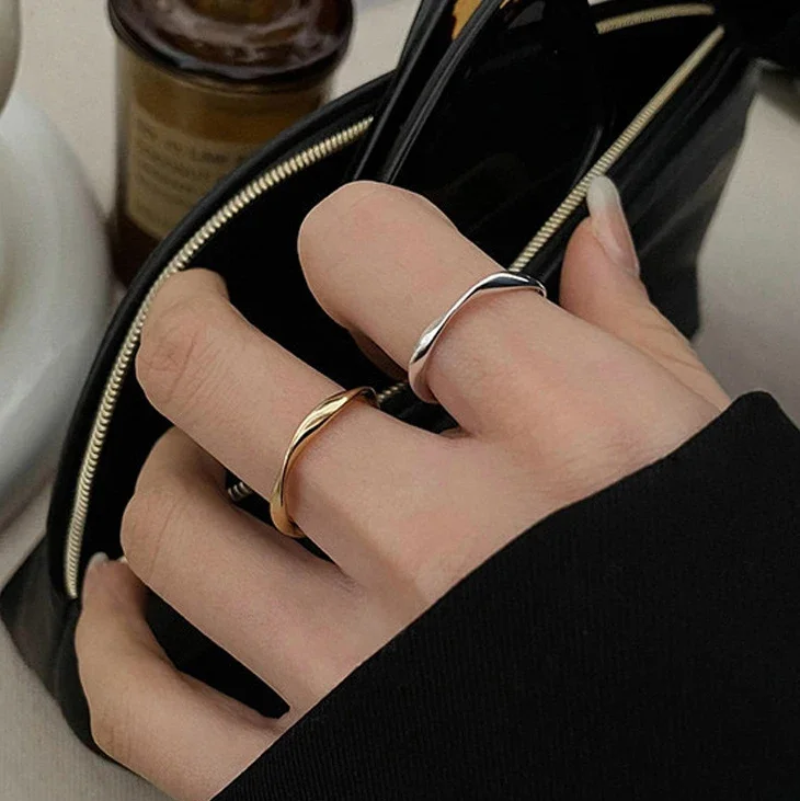 Anelli Geometrici Distorti Color Argento per Donne, Gioielli Minimalisti alla Moda, Accessori di Personalità - immagine 3