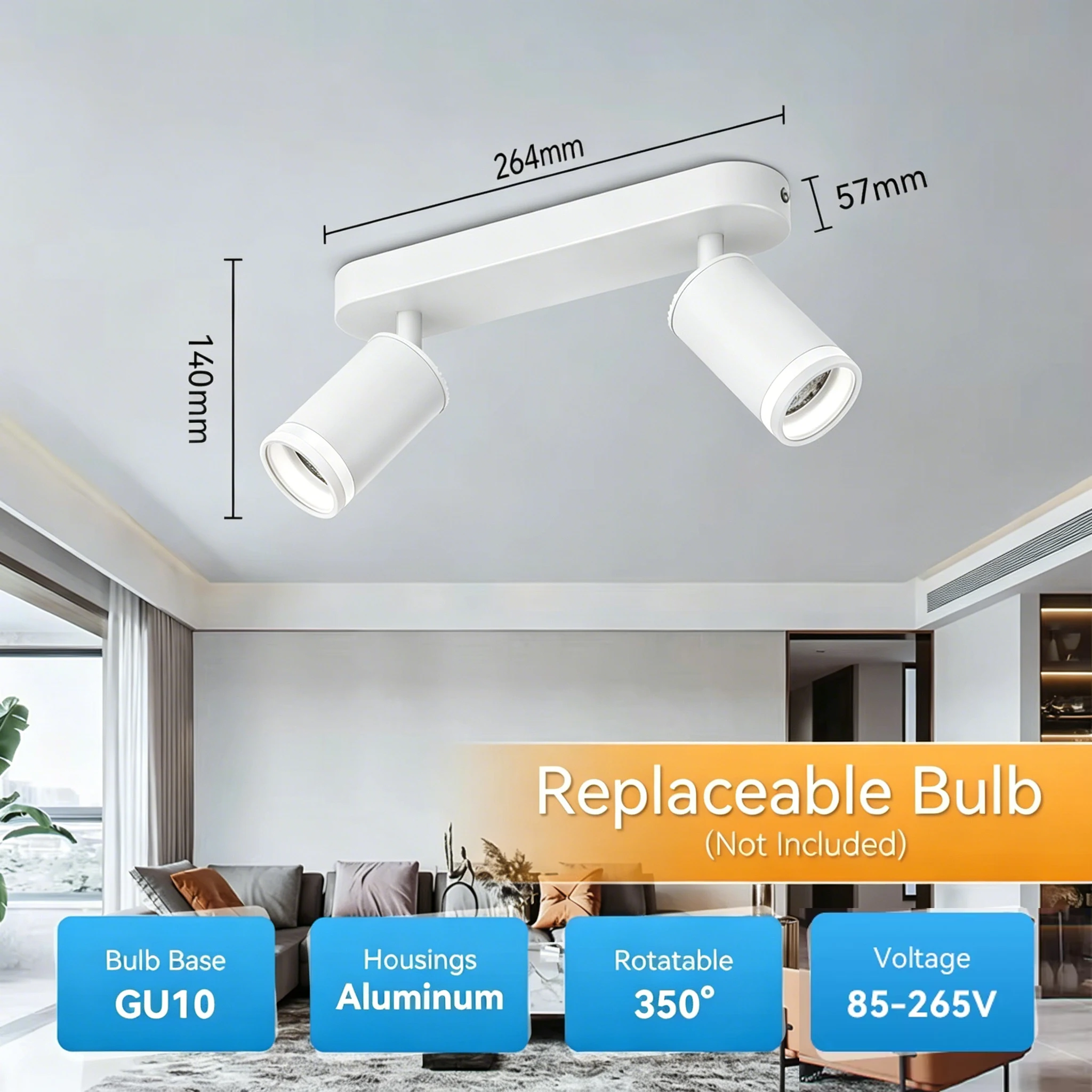 Contemporary Adjustable GU10 Spotlight for Kitchen and Dining Room Ceiling Lighting