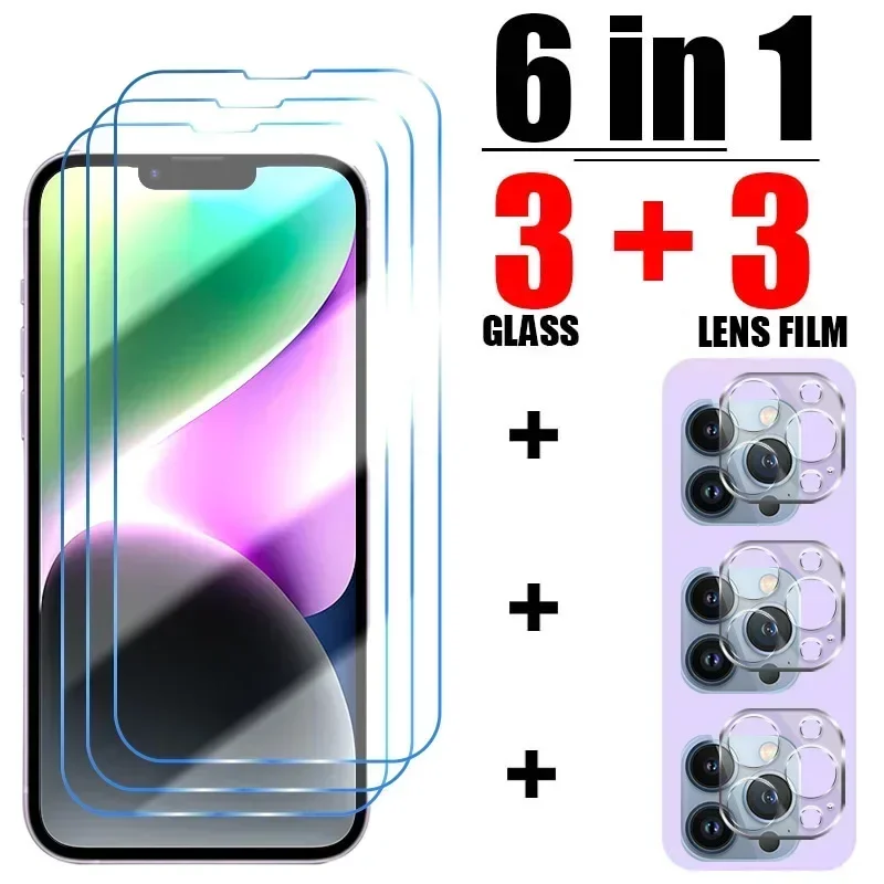 

6 в 1 закаленное стекло для iPhone 14 13 12 11 Pro Max Mini X XR XS Max, Защита экрана для iPhone 14 8 6 S Plus 7 6 SE 2022, стекло
