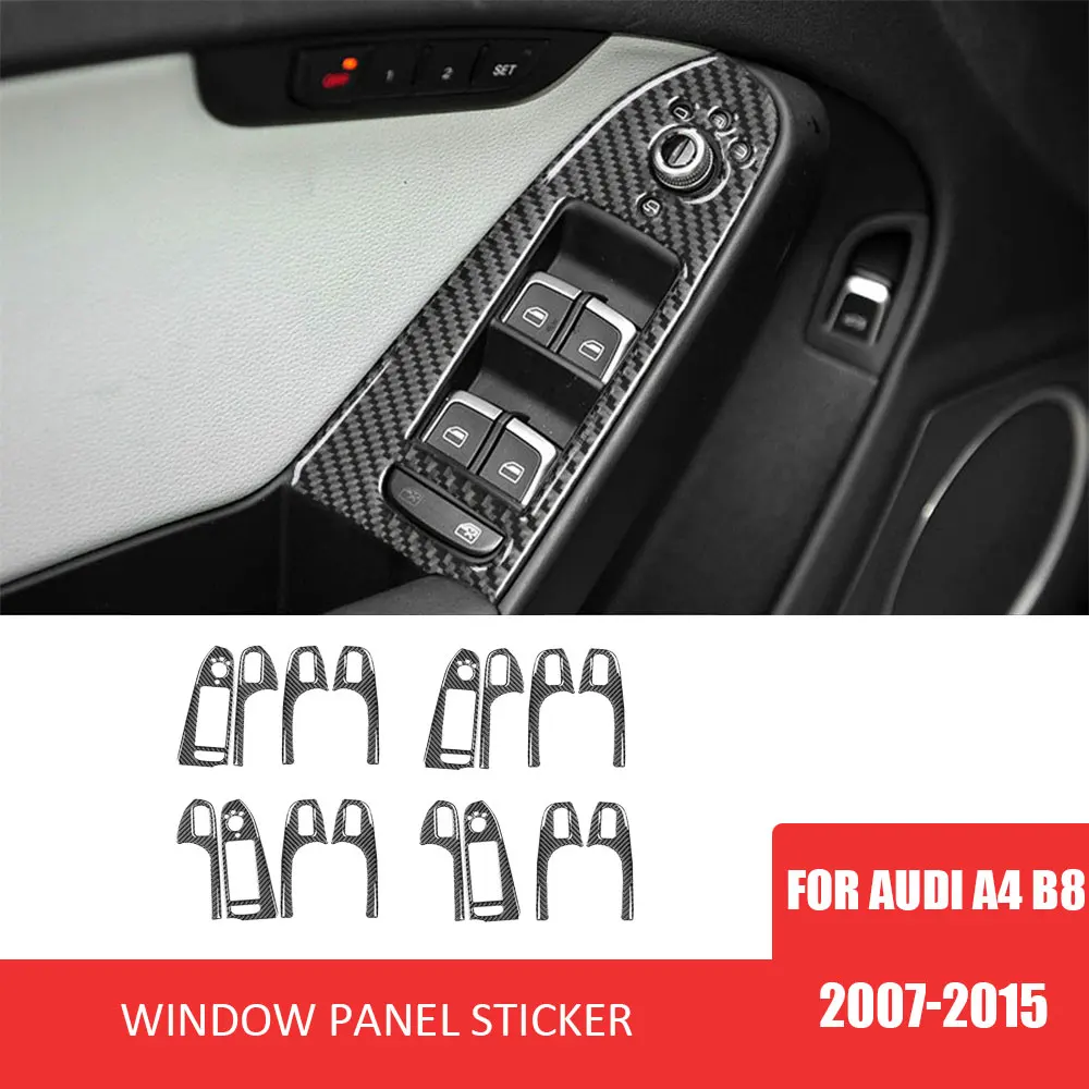 

Car Door Lifting Button Panel Decorative Frame Sticker Carbon Fiber for Audi A4 B8 2007-2015 Automotive Interior Accessories