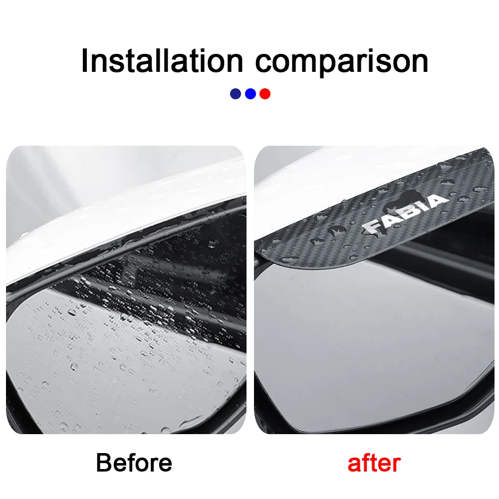 Car Rearview Mirror Rain Eyebrow Visor Carbon Fiber Sun Visor Rain Cover car Mirror Accessories For Skoda FABIA