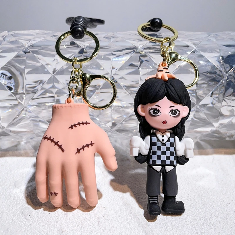 

Horror Wednesday Addams Pvc Keychain Toy Thing Hand Home Decor Key Chains Doll Schoolbag Pendant Halloween Costume Props Acces