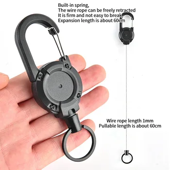 1pc Steel Wire Tactical Automatic Retractable Buckle Rope Camping Supplies Anti-theft Elastic Keychain Carabiner Buckle Rope캠핑용품 1