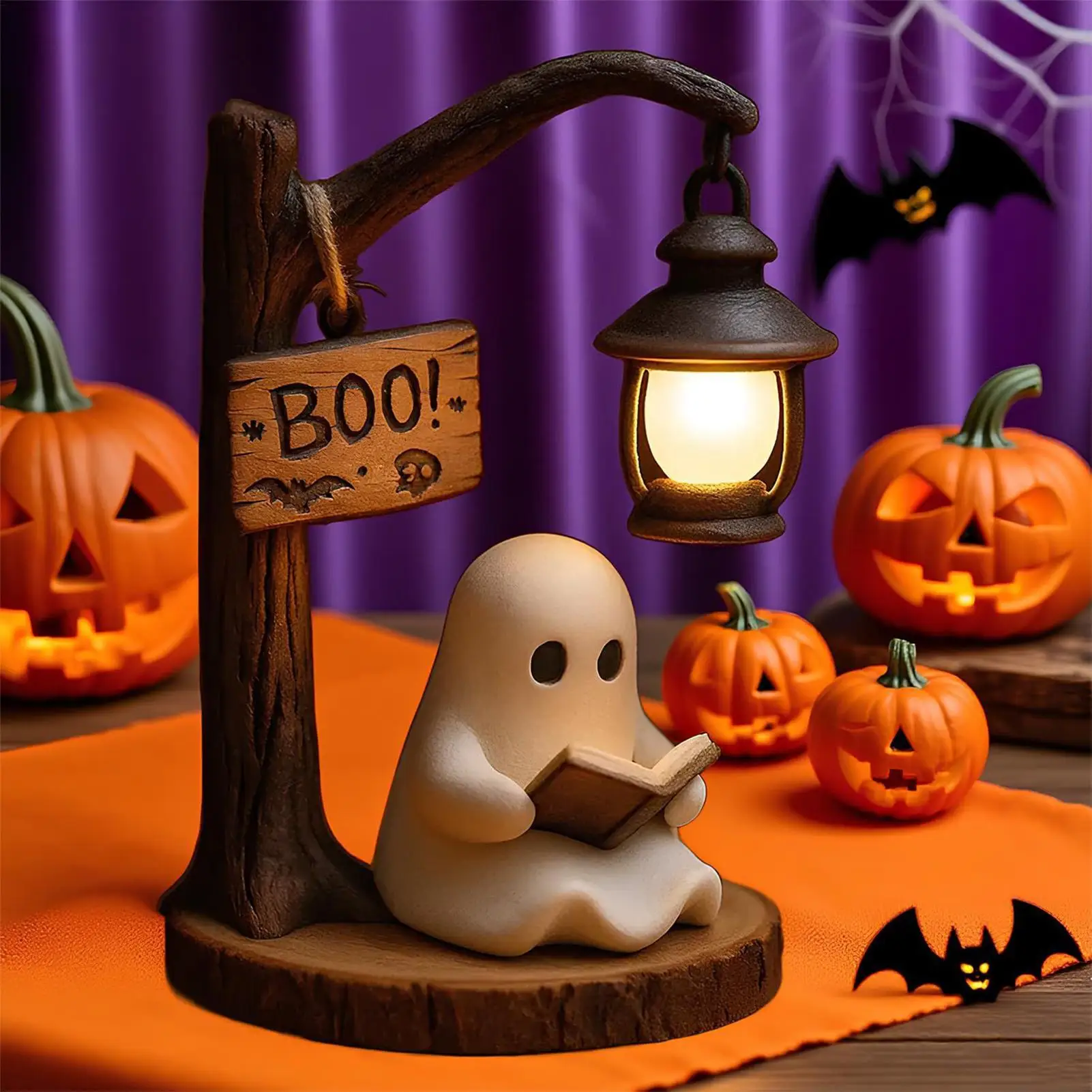 Cute Ghost Reading Lamp Ghost Reading Lantern 3D Resin Halloween Ghost Night Light For Indoor Decorations Living Room Bedroom