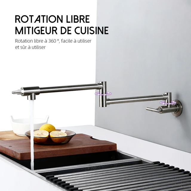 Robinet de Cuisine,Polissage Laiton Montage Mural Robinet Pliable