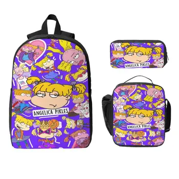 3Pcs Rugrates Chuckie Finster Backpack Set for Kids Pen Bags Bookbag Sets with Lunch Box For School Students Daypack 1
