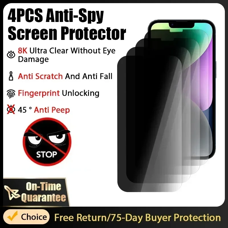 

4 шт. Защитное стекло для iPhone 14 13 12 11 Pro XS Max X XR, антишпионская Защита экрана для iPhone 7 8 6 6S Plus SE 2020 13 12 Mini