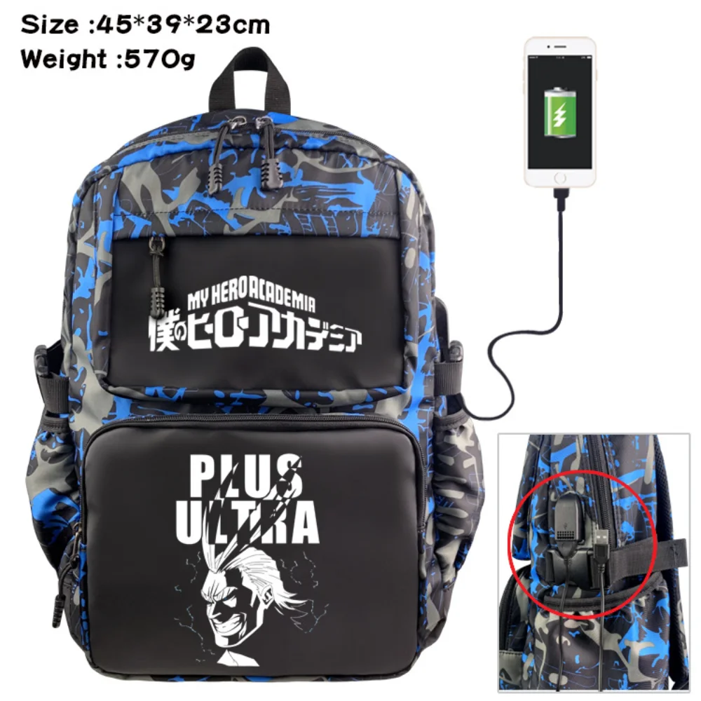 

My Hero Academia Backpack USB Anime Canvas Charging Zip Casual Schoolbag Shoulder Bags Mochila Laptop Travel Bag Rucksack Unisex