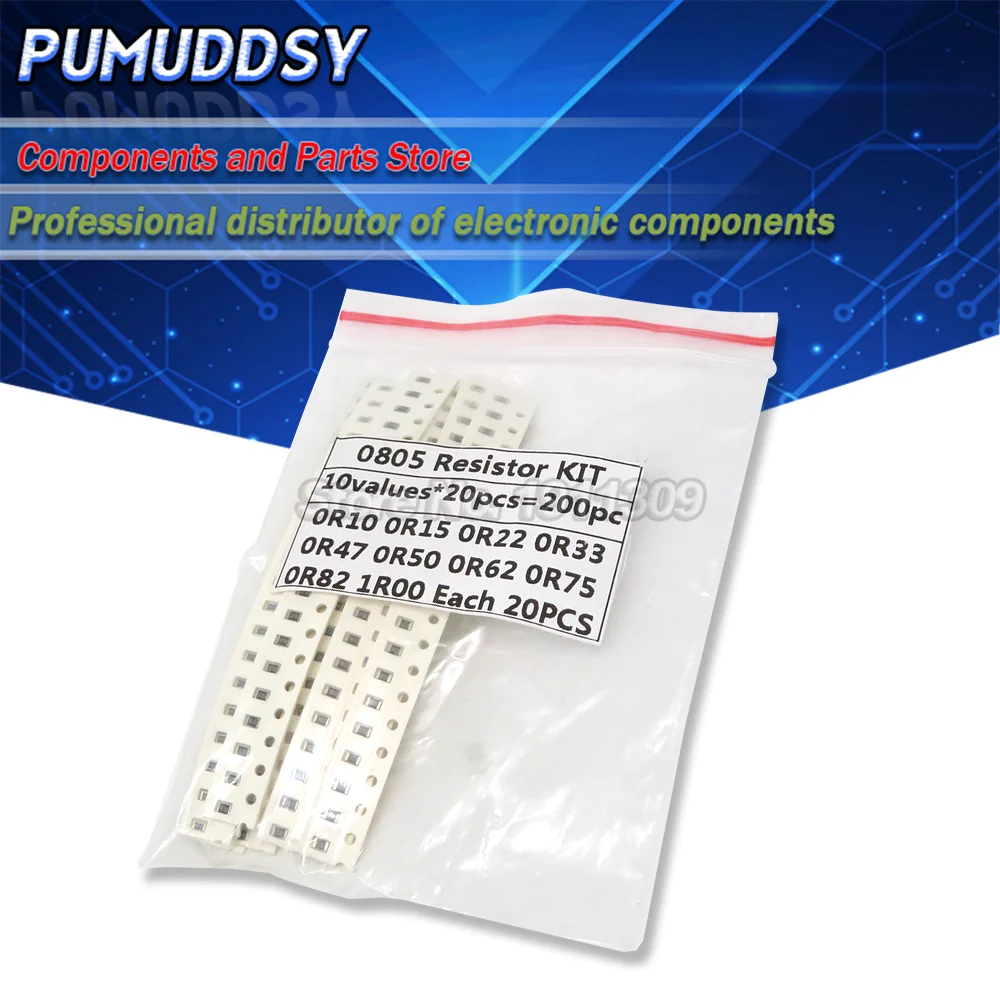 

200PCS 1% 0805 SMD resistors assorted kit set ,10 valueX20pcs=200pcs 1R00 R820 R750 R620 R500 R470 R330 R220 R150 R100