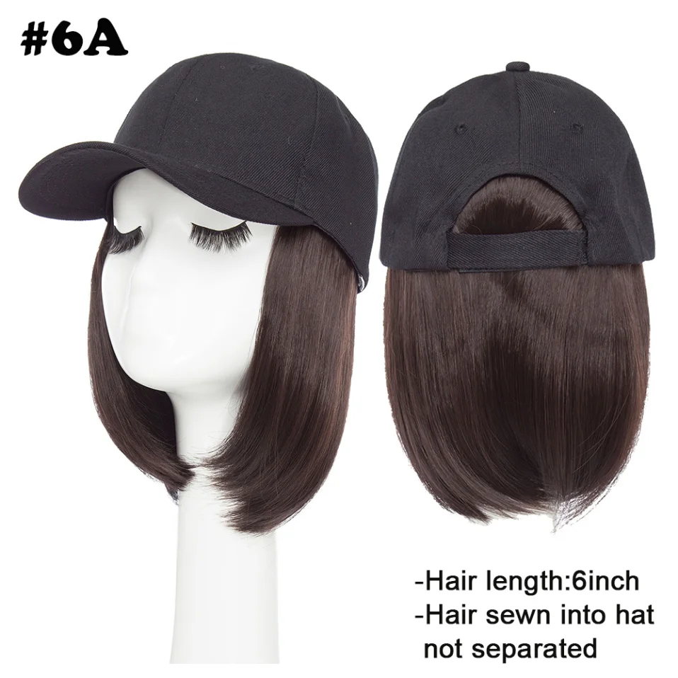 Women's Baseball Cap with 6'' Synthetic Hair Extensions - Adjustable Short Straight Hairpiece Wig Hat