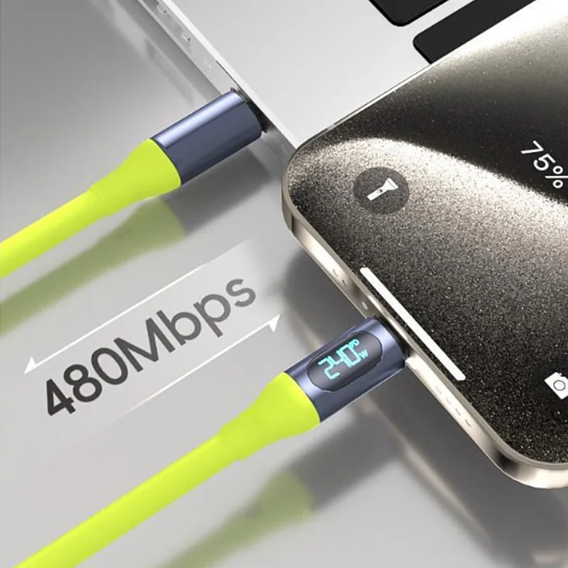 1.5m Cable Length 240W Fast Charge Cable USB C To C with Digital Display Power Meter for  Pro Samsung S25 480Mbps Data Transfer