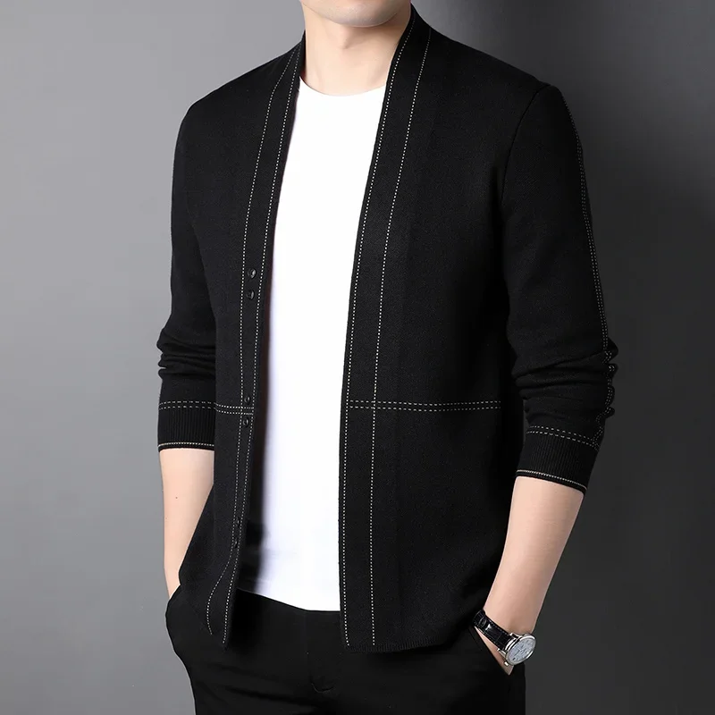 New Grade Wool 5% New Brand Designer Fashion Knit Korean Style Cardigan Men Slim Fit  Sweater Casual Coats Jacket  Mens Clothes