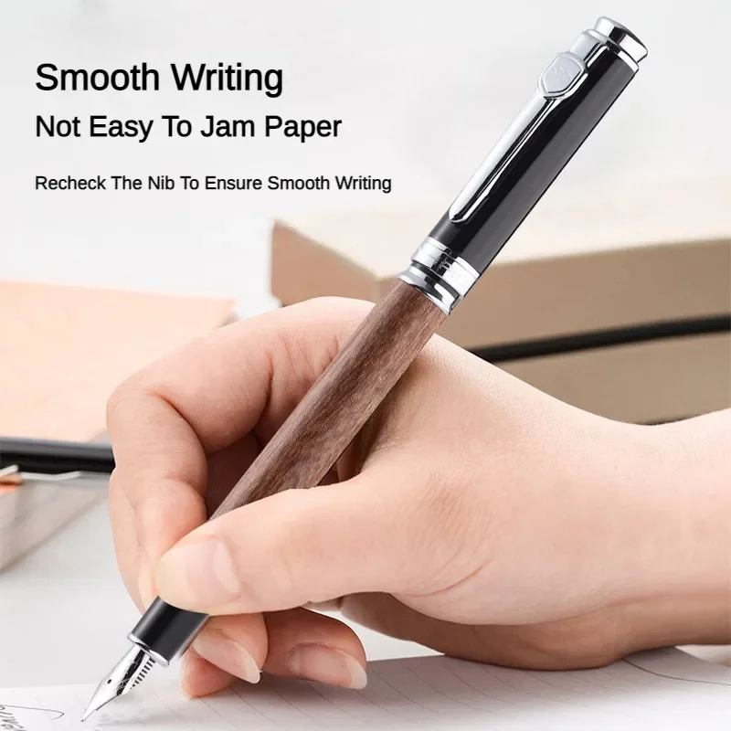 Jinhao 8802 나무 만년필, EF/F/M 펜촉, 고급스럽고 우아한 잉크 펜, 캘리그라피 펜, 학교 사무실 필기구 용품