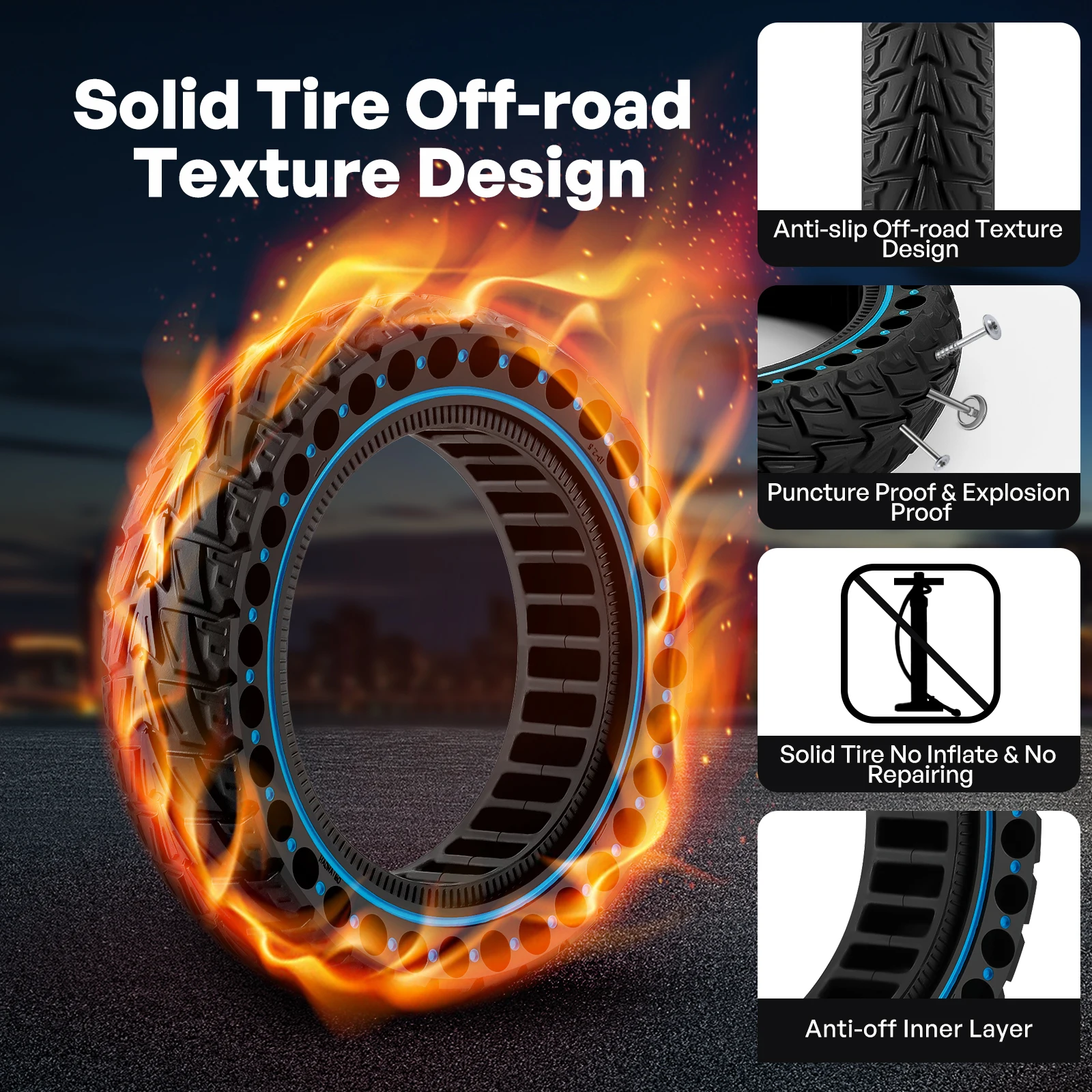 Off-road Solid Tire 10x2.5 (60/70-6.5) for Ninebot G30 G30L G30D Electric Scooter Anti-slip Explosion-proof Tyre Strong Grip