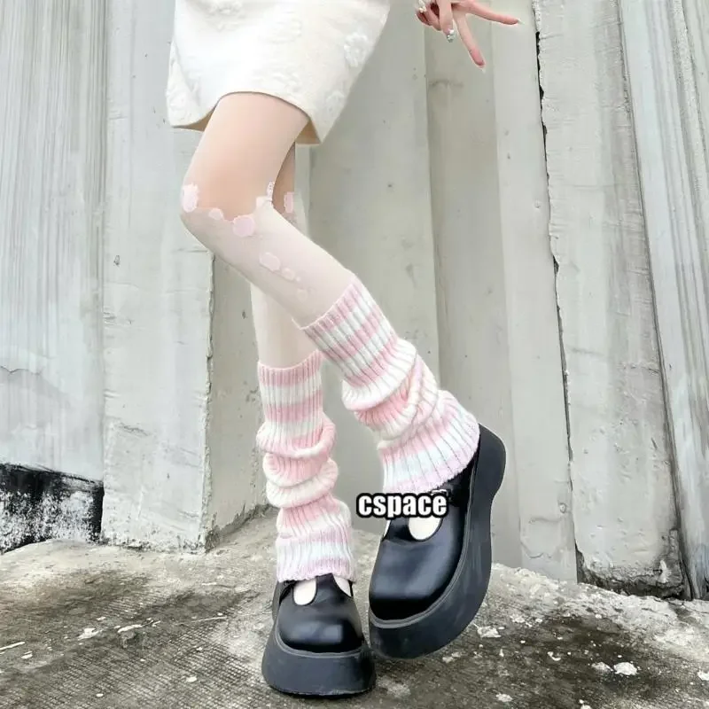 Anime cosplay socks cosplay leg accessories Y2k Goth Lolita girls striped knit leg warmers Japanese Gothic long socks women leggings gaiters knee knitted cuffs ankle warmer