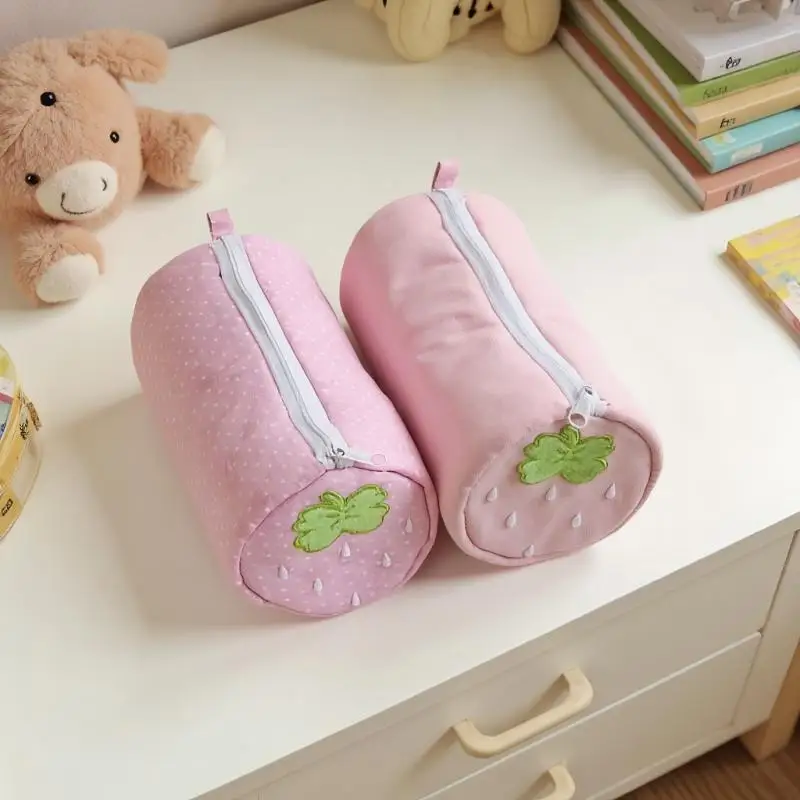 Astuccio rosa a pois con crema e fragole, per studenti, borsa portaoggetti per il ritorno a scuola, articoli di cancelleria, regalo per la scuola - immagine 5