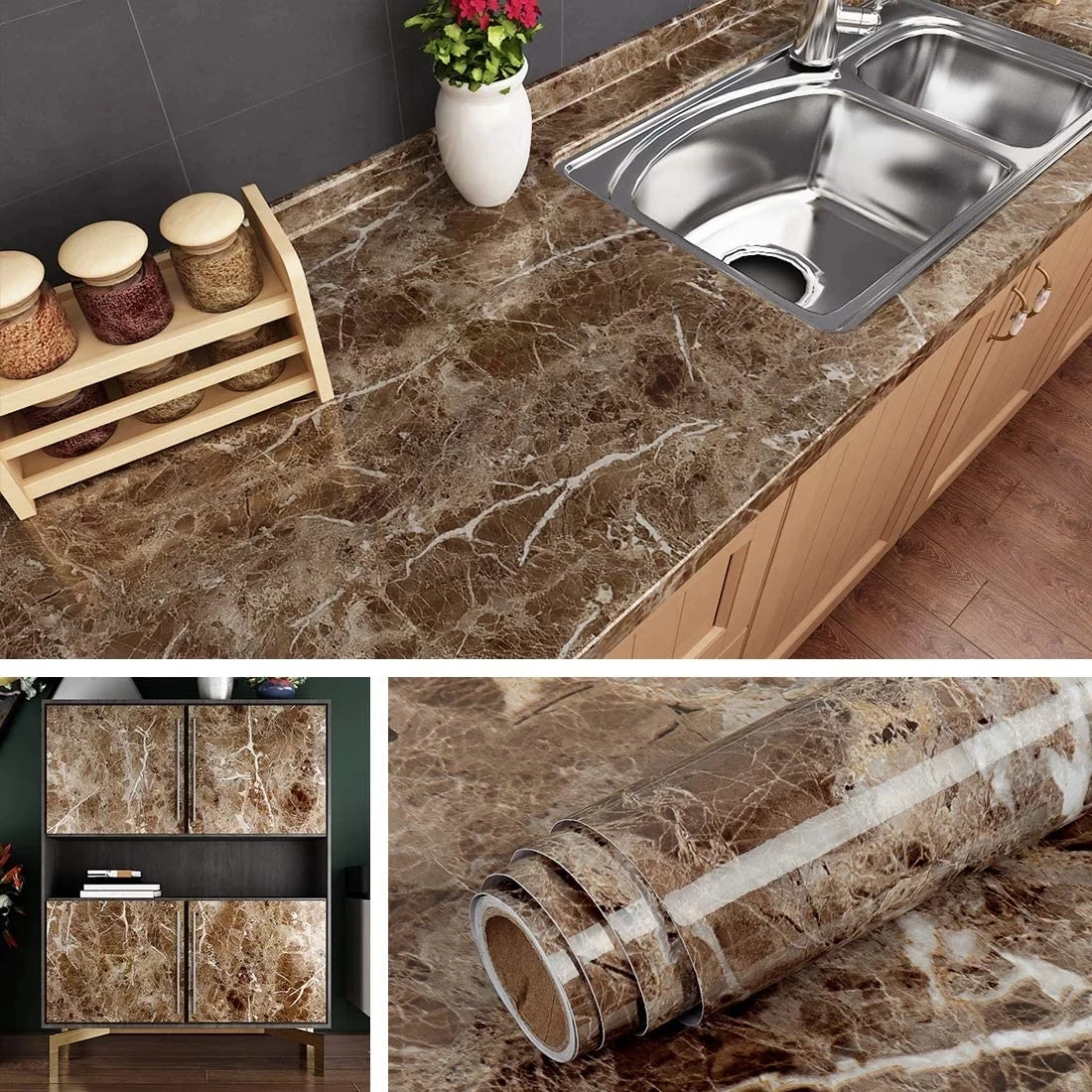 Auto-adesivo Pvc Marble Wallpaper Adesivos Impermeáveis Resistente ao Calor Bancadas de Cozinha Mesa Móveis Armário Papel de Parede