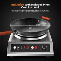 Stainless Steel Electric Wok Used For Home And Commercial,Temp From 140°F to 460°F,Concave Surface Dual Control 10 Power 24H Tim 2