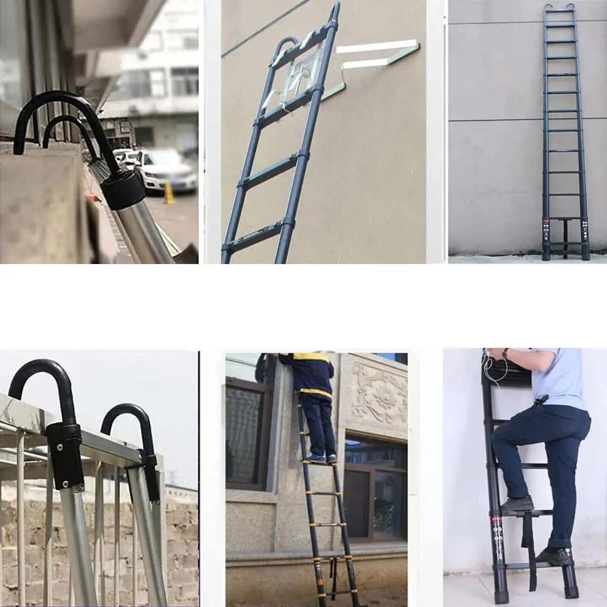 6.2M Heavy Duty Telescopic Ladders With Hooks 14 Steps Aluminum Extending Roof Ladder for Multi-Purpose Indoor Outdoor Ladder — view 4