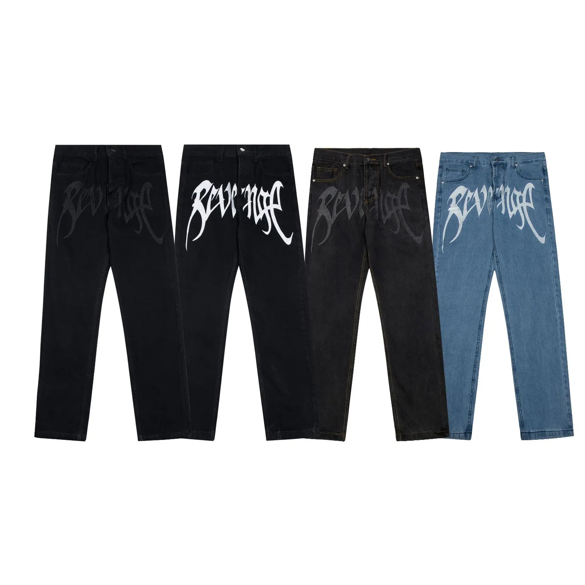 

Denim Straight Pants Avengers American Street Washed Embroidery Loose Men and Women's Fashion Men Clothing Baggy Jeans