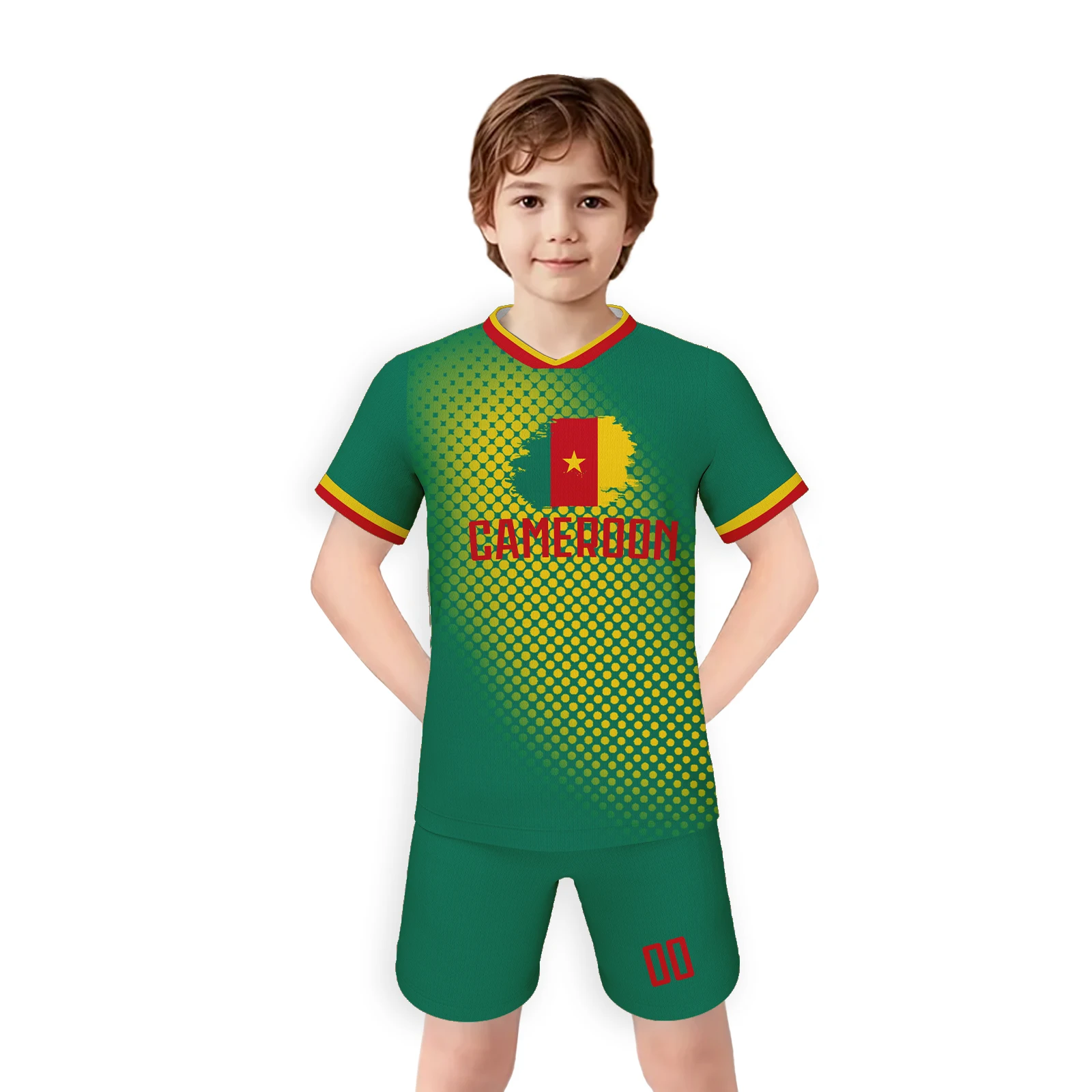 Personalized Kids Soccer Jersey Cameroon National Jersey Boys Girls Youth Team Training Uniform Name Number Shirt Shorts