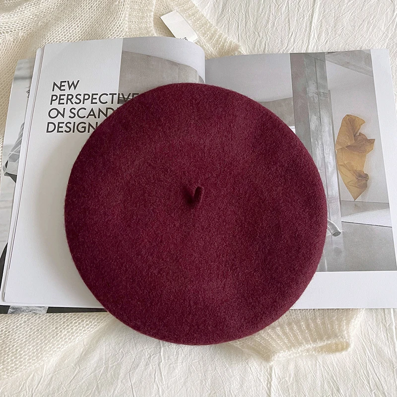 Luna&Dolphin Women 90% Wool Mushroom Berets Autumn Winter Purplish Red Knitting Artist Cap Painter Beanie Hat Sweet Color 3