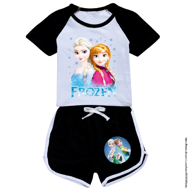 Camiseta congelada infantil estampada Elsa, manga curta, roupas casuais para meninos e meninas, top de verão, adequada para 2 a 15 anos