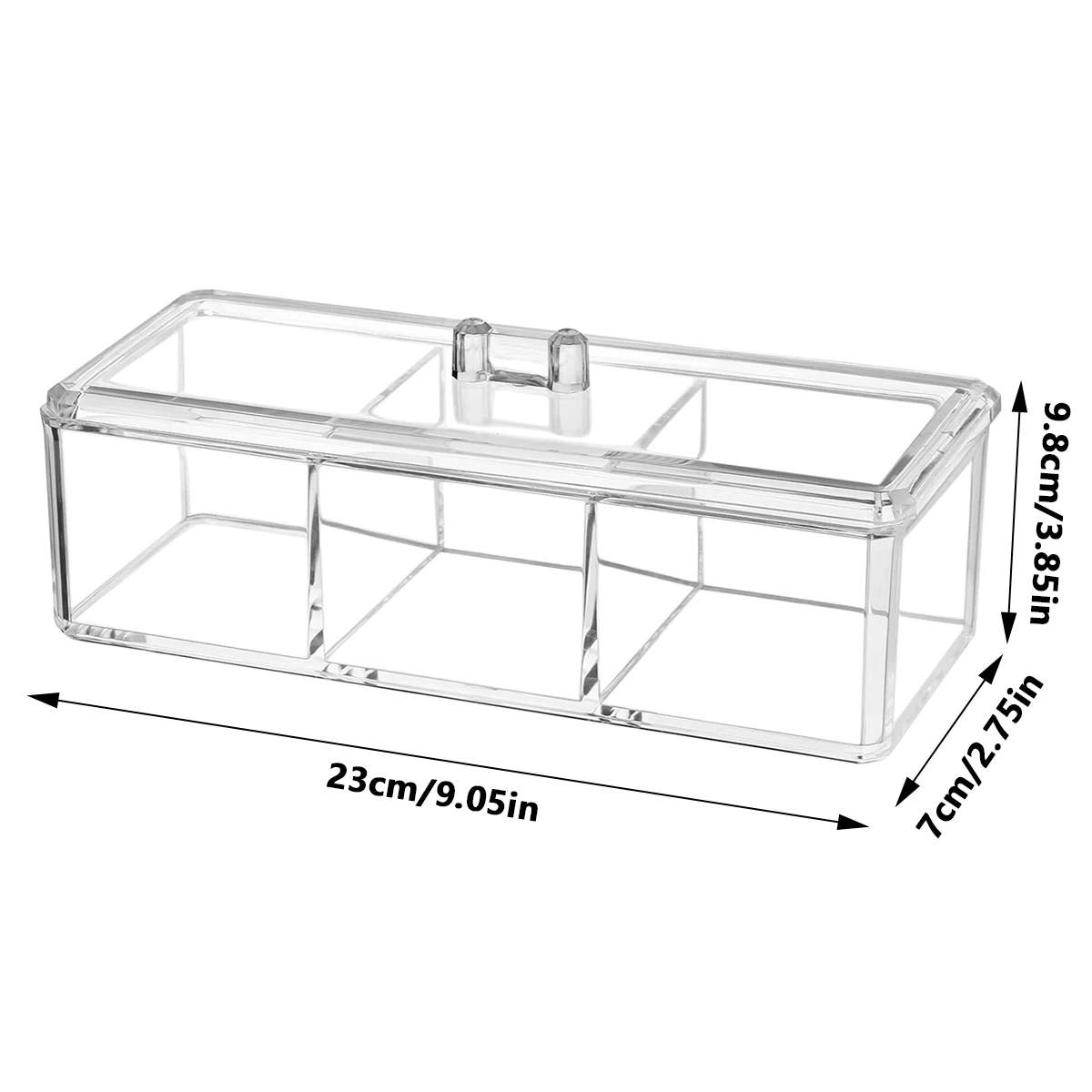 Cotton Pads Holder Organizer 3-Grid Cosmetic Pads Storage Box with Lid Acrylic Makeup Brush Holder Dispenser Transparent Cotton 6