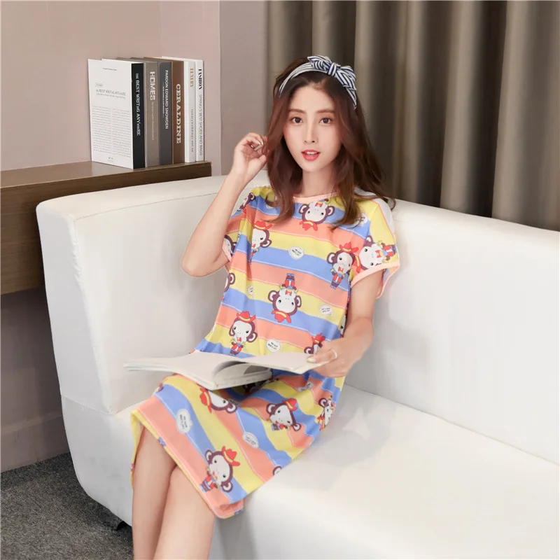 Women Nightgowns Cartoon Sleepwear Print Dress Sexy Lingerie Milk Silk Cute Animal Nightgrown Strap Thin Female Nighty Underwear