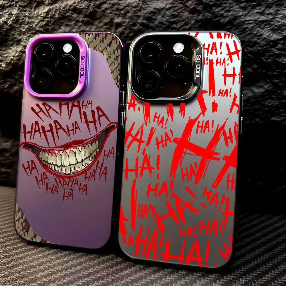 Joker's Smile Electroplated Phone Case with Special Metal Silver Button Design