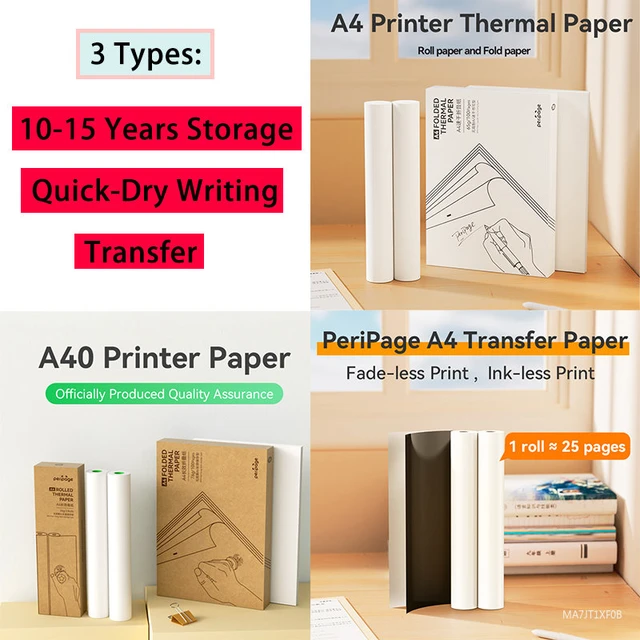 Papel térmico A4 Compatible con impresora térmica PeriPage A40, secado  rápido, perfecto para fotos, imágenes, recibos, notas, PDF, Impresión de  archivos - AliExpress