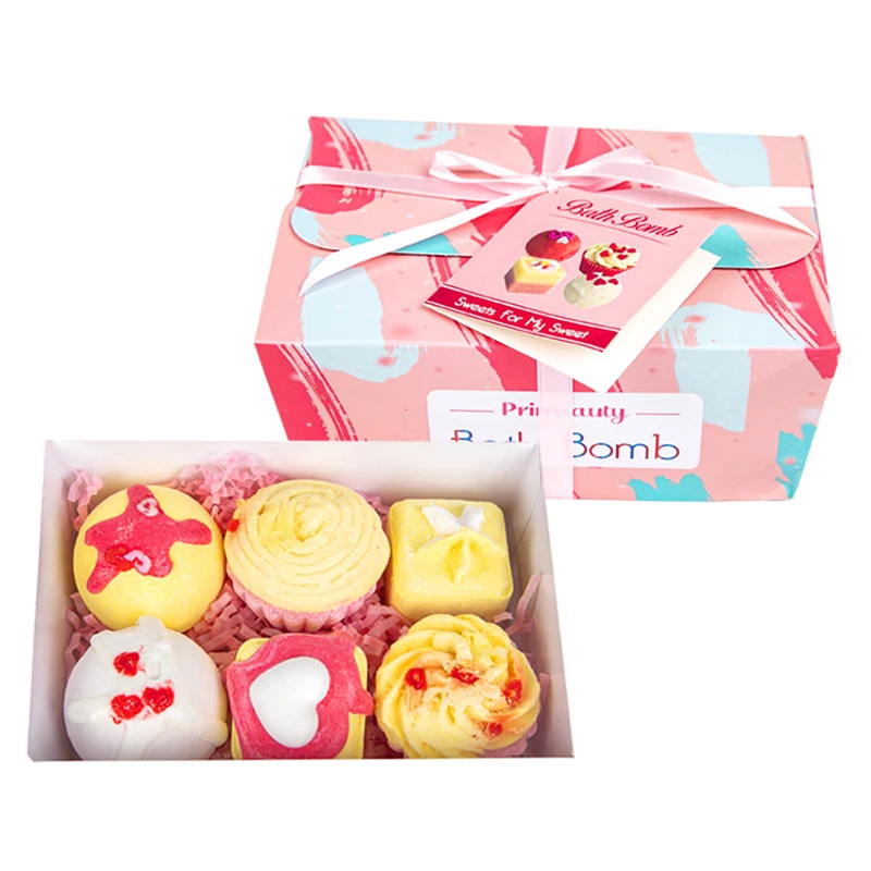 

6 шт./компл., Бомбочки для ванны в форме торта, подарочный набор, увлажняющая сухая кожа с эфирным маслом, для ванны с пузырьками и спа, подарки на день рождения и День Матери