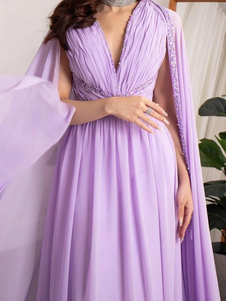 Women Prom Dresses Merida Chiffon Beads Sequins Prom Dresses Watteau Train Ruched A-Line Floor-Length Saudi Arabia Elegant Party Dresses
