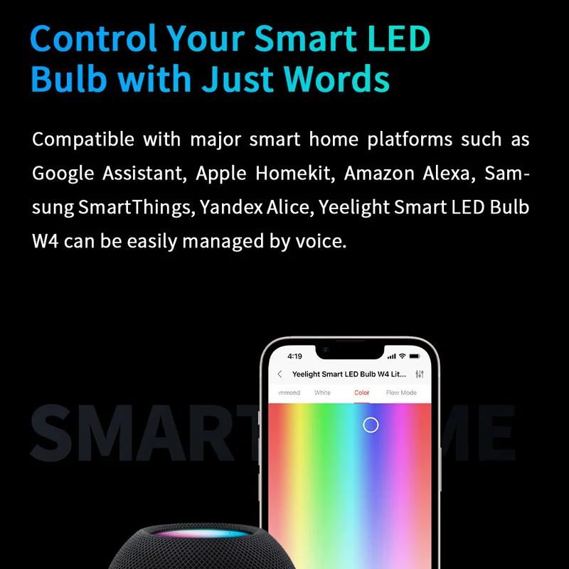 Smart LED Bulb Yeelight Smart LED Bulb W4 Lite E27 BLE + WIFI 800lm 8W 2700-6500K Remote control Smart home Works on Homekit, Google, Alexa